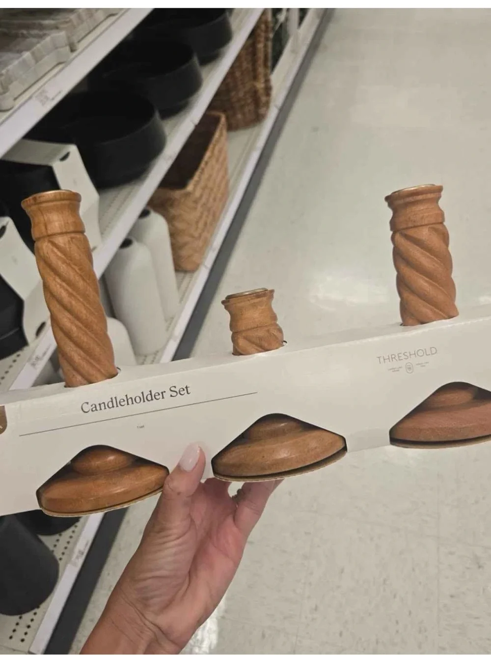 NEW! Threshold - Set of 3 Wood Taper Candle Holders